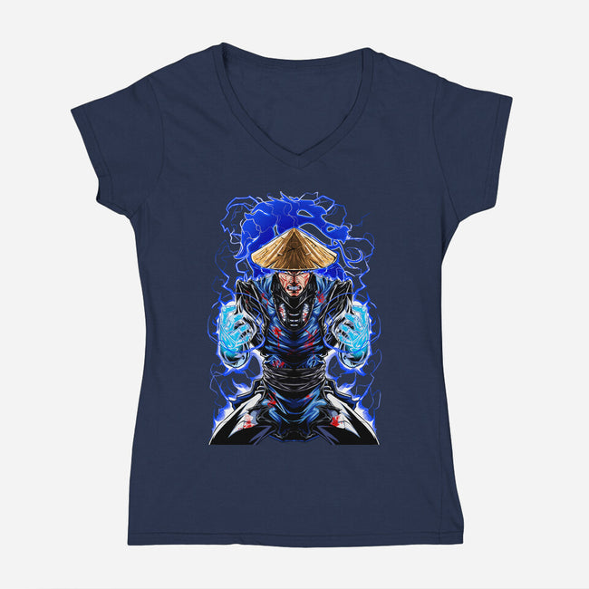 Mortal Fighter 2-Womens-V-Neck-Tee-Conjura Geek