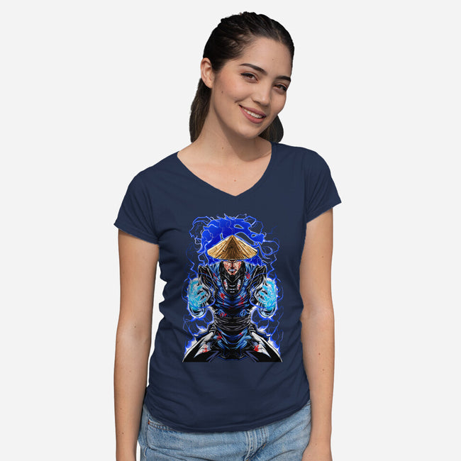 Mortal Fighter 2-Womens-V-Neck-Tee-Conjura Geek