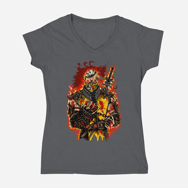 The Mortal Fighter-Womens-V-Neck-Tee-Conjura Geek