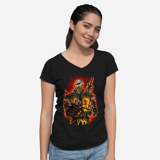 The Mortal Fighter-Womens-V-Neck-Tee-Conjura Geek