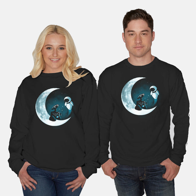 Love Robot Moon-Unisex-Crew Neck-Sweatshirt-Vallina84