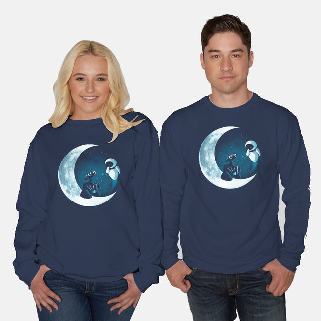 Love Robot Moon-Unisex-Crew Neck-Sweatshirt-Vallina84