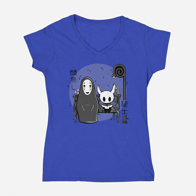 Hollow Face-Womens-V-Neck-Tee-Ca Mask