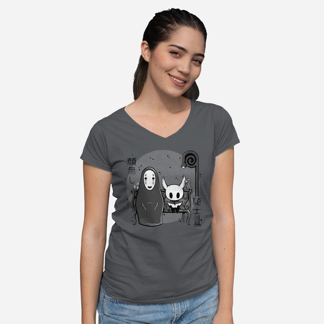 Hollow Face-Womens-V-Neck-Tee-Ca Mask