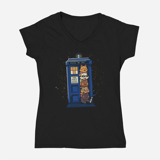 Tardis Cats-Womens-V-Neck-Tee-tobefonseca