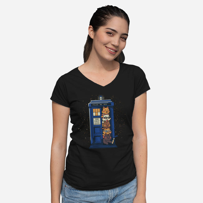 Tardis Cats-Womens-V-Neck-Tee-tobefonseca