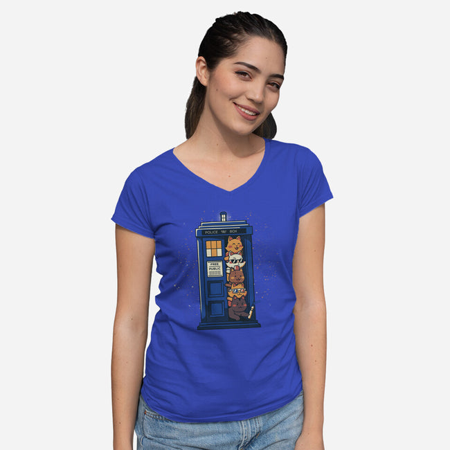 Tardis Cats-Womens-V-Neck-Tee-tobefonseca