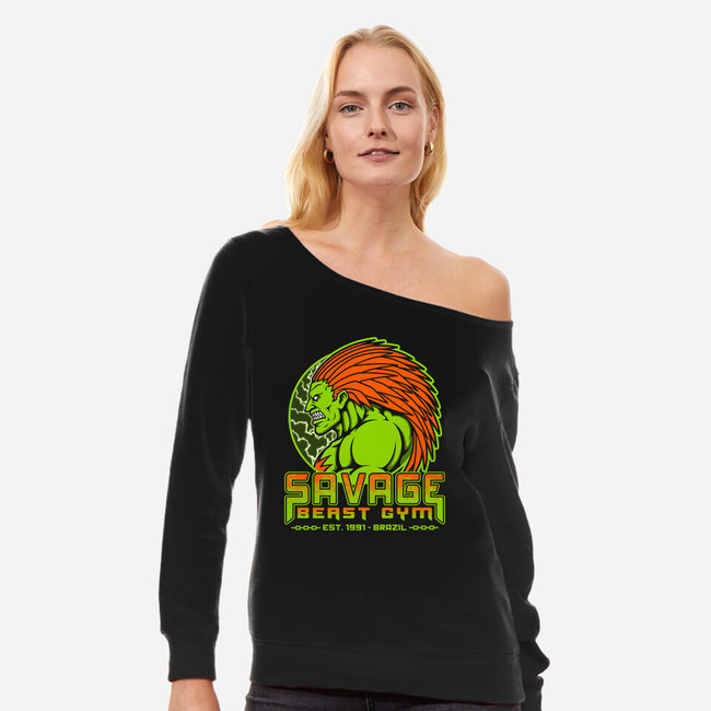 Savage Beast Gym-Womens-Off Shoulder-Sweatshirt-pigboom