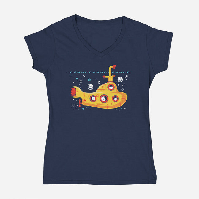 Yellow Cat-Marine-Womens-V-Neck-Tee-erion_designs