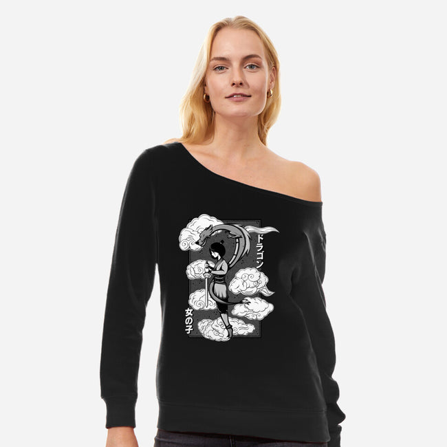 Girl And Dragon-Womens-Off Shoulder-Sweatshirt-Ca Mask