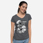 Girl And Dragon-Womens-V-Neck-Tee-Ca Mask