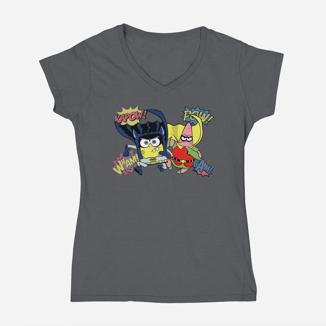 BatBob SquarePants-Womens-V-Neck-Tee-Foji Kaigon