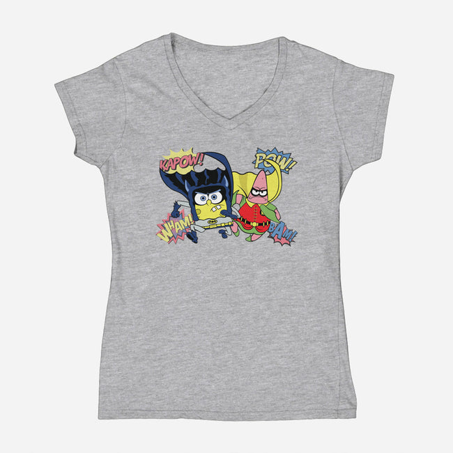 BatBob SquarePants-Womens-V-Neck-Tee-Foji Kaigon