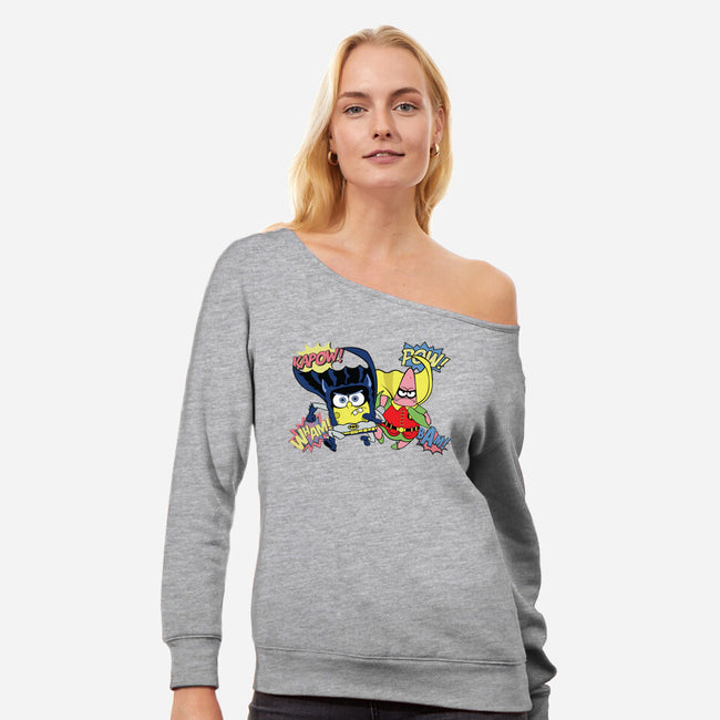 BatBob SquarePants-Womens-Off Shoulder-Sweatshirt-Foji Kaigon