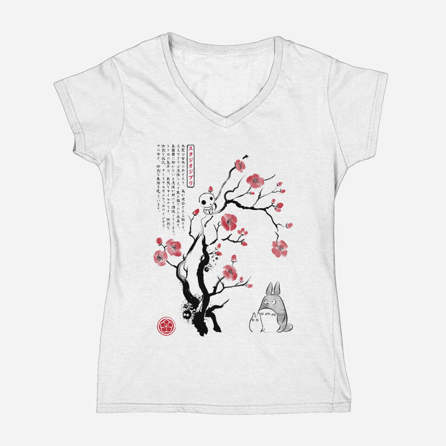 Spirits Sumi-e-Womens-V-Neck-Tee-DrMonekers