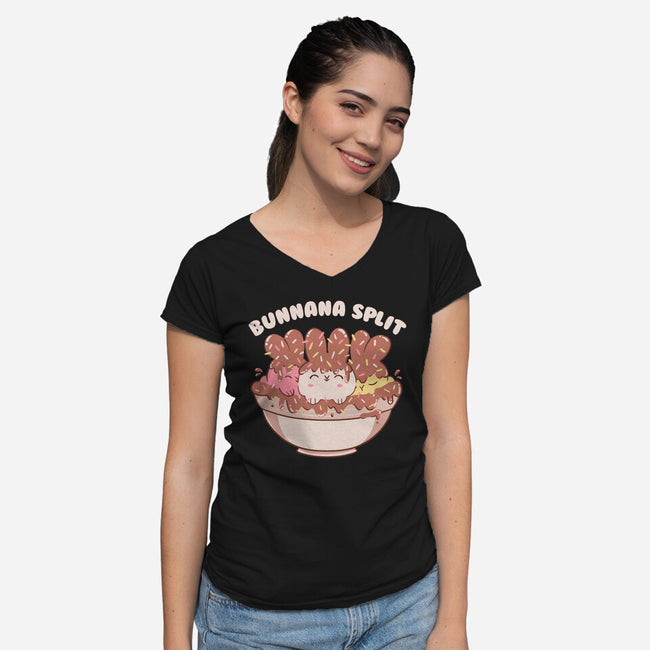 Bunny Banana Split-Womens-V-Neck-Tee-tobefonseca