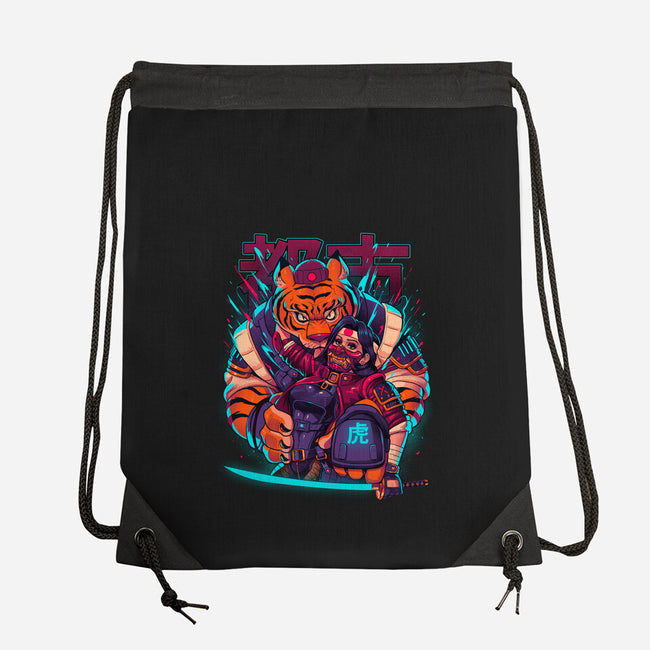 Cyber Samurai Tiger-None-Drawstring-Bag-Bruno Mota