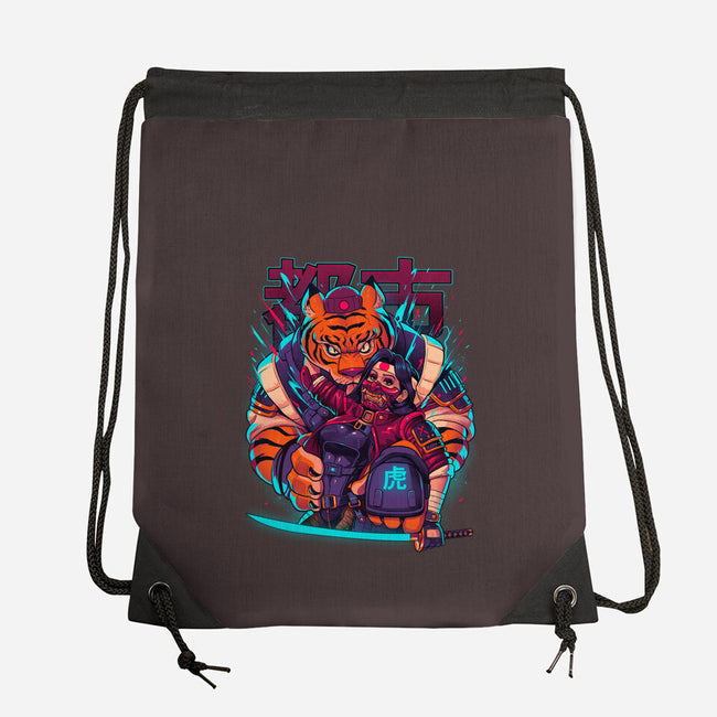 Cyber Samurai Tiger-None-Drawstring-Bag-Bruno Mota