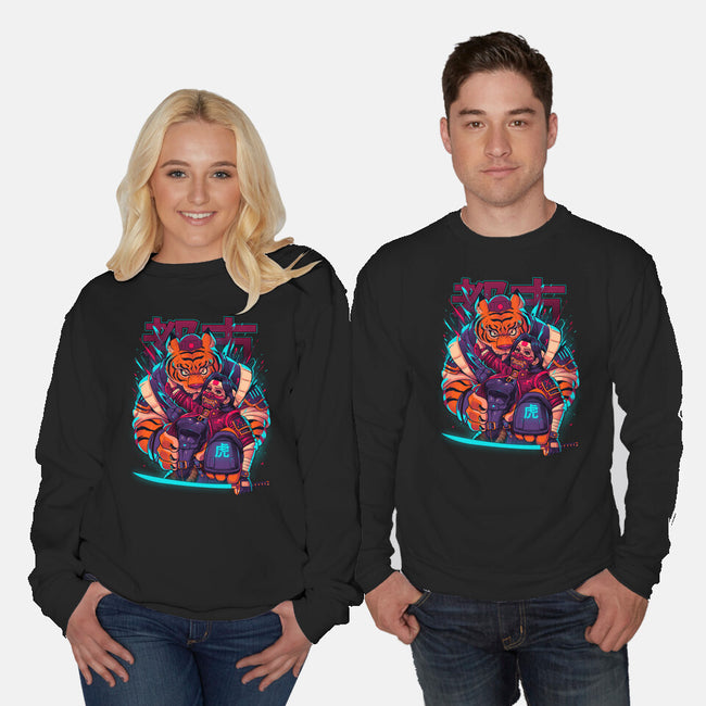 Cyber Samurai Tiger-Unisex-Crew Neck-Sweatshirt-Bruno Mota