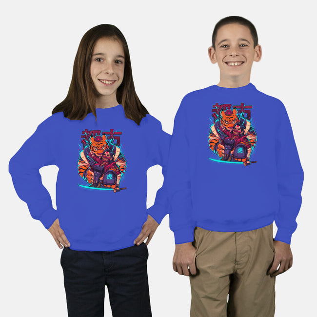 Cyber Samurai Tiger-Youth-Crew Neck-Sweatshirt-Bruno Mota