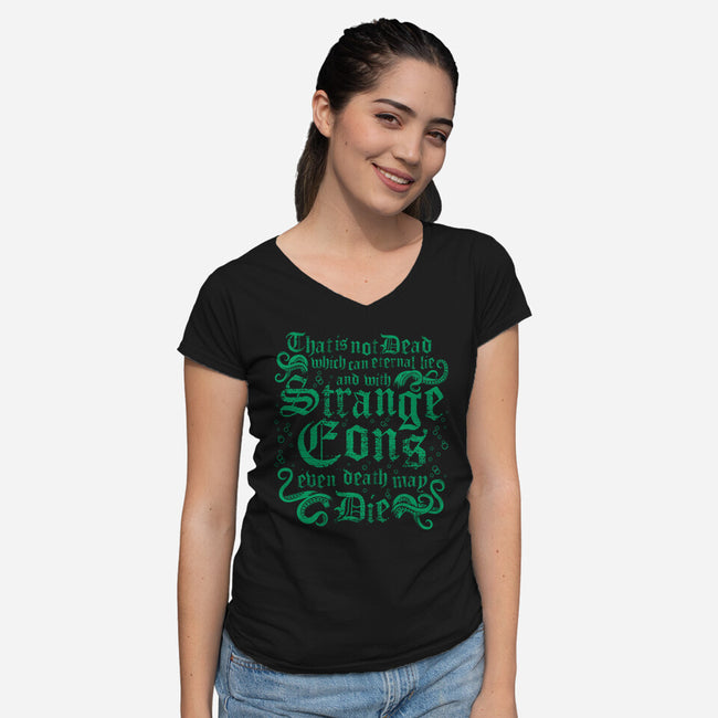 Strange Eons-Womens-V-Neck-Tee-Nemons