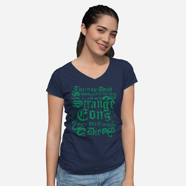 Strange Eons-Womens-V-Neck-Tee-Nemons