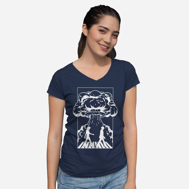 Barbenheimer Road-Womens-V-Neck-Tee-Duardoart