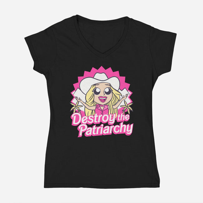 Destroy The Patriarchy-Womens-V-Neck-Tee-Aarons Art Room