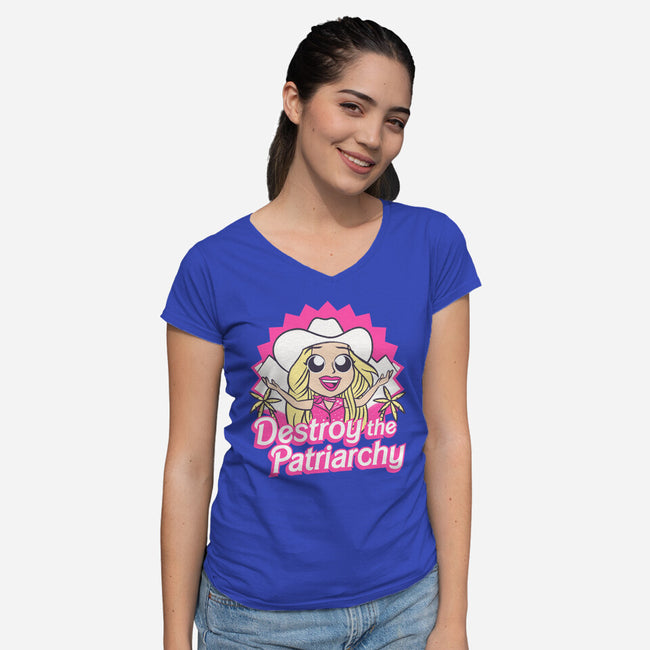 Destroy The Patriarchy-Womens-V-Neck-Tee-Aarons Art Room