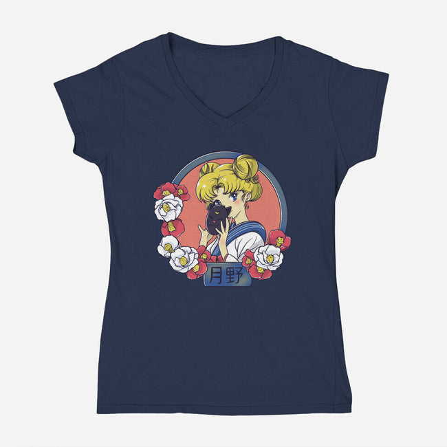 Tsuki No Usagi-Womens-V-Neck-Tee-Freecheese