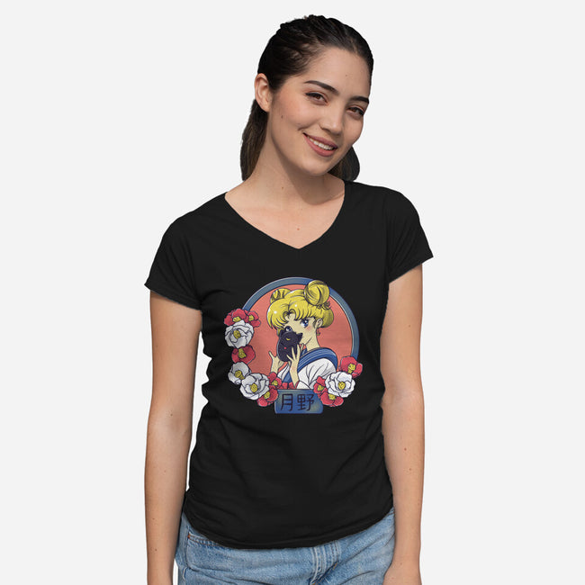 Tsuki No Usagi-Womens-V-Neck-Tee-Freecheese