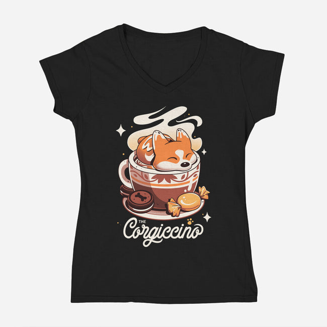 Corgi Coffee Break-Womens-V-Neck-Tee-Snouleaf