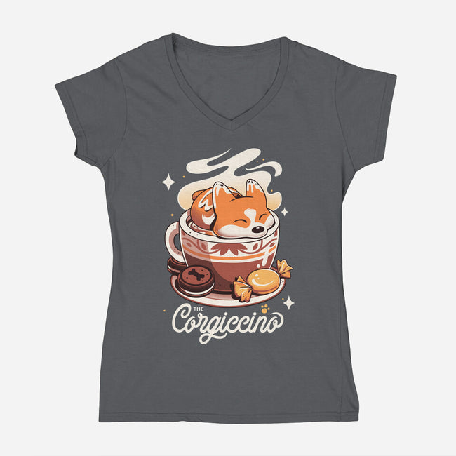 Corgi Coffee Break-Womens-V-Neck-Tee-Snouleaf