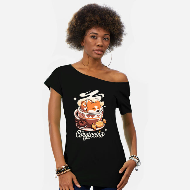 Corgi Coffee Break-Womens-Off Shoulder-Tee-Snouleaf