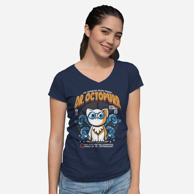 Doctor Octopurr-Womens-V-Neck-Tee-ilustrata