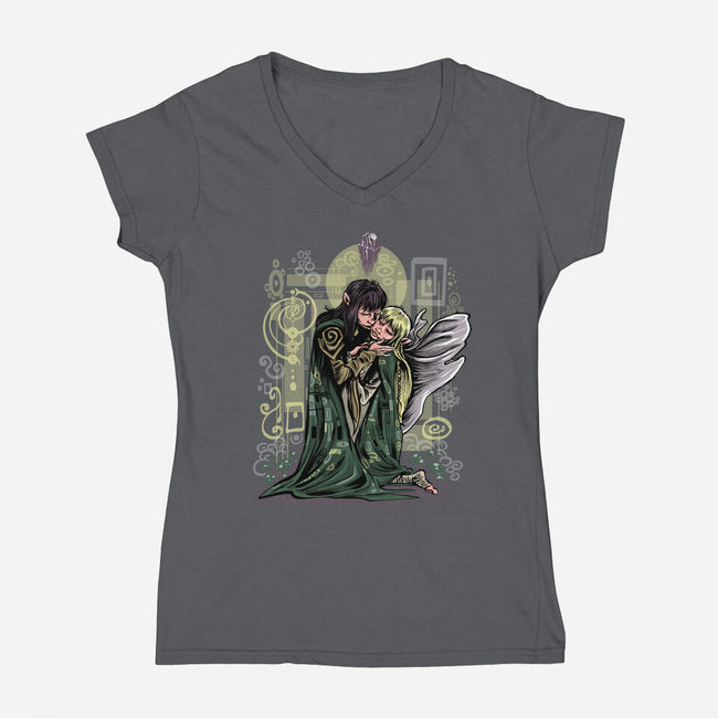 The Dark Kiss-Womens-V-Neck-Tee-zascanauta