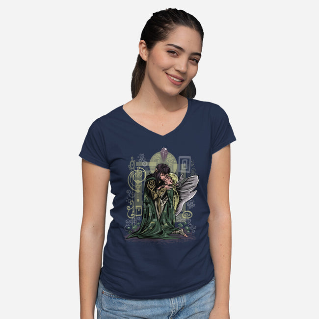 The Dark Kiss-Womens-V-Neck-Tee-zascanauta