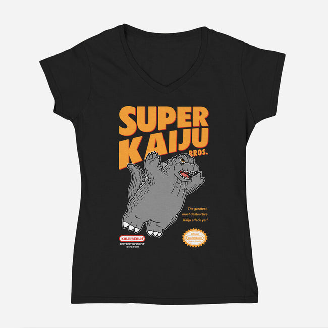 Super Kaiju-Womens-V-Neck-Tee-pigboom