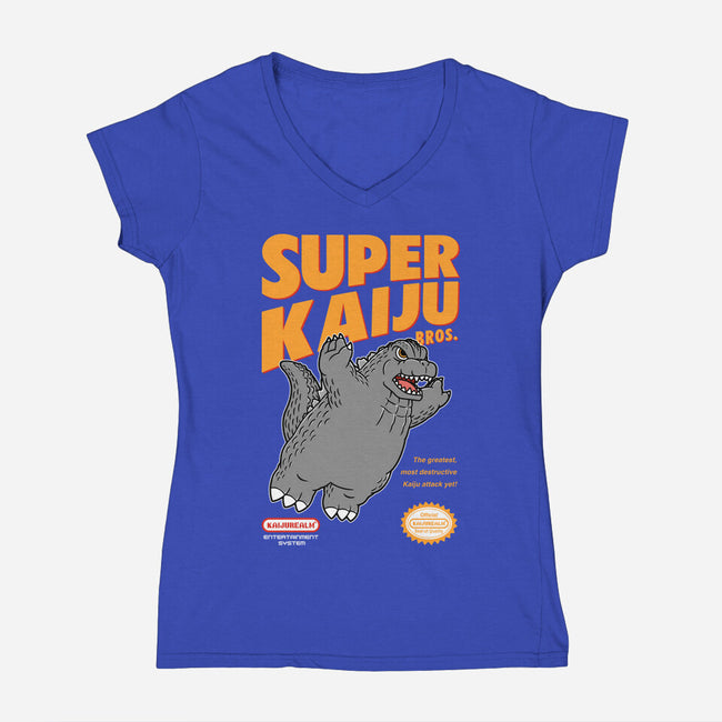 Super Kaiju-Womens-V-Neck-Tee-pigboom