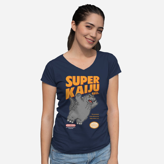 Super Kaiju-Womens-V-Neck-Tee-pigboom