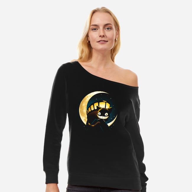 Magic Cat Moon-Womens-Off Shoulder-Sweatshirt-Vallina84