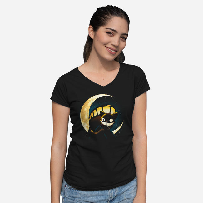 Magic Cat Moon-Womens-V-Neck-Tee-Vallina84