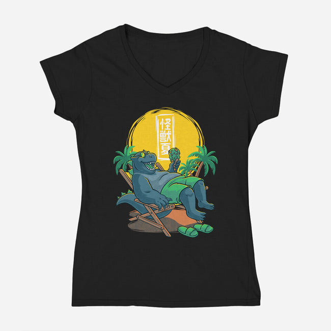 Kaiju Summer Ice Cream-Womens-V-Neck-Tee-Studio Mootant