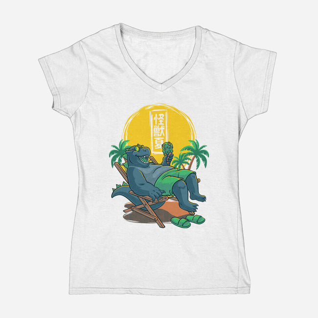 Kaiju Summer Ice Cream-Womens-V-Neck-Tee-Studio Mootant