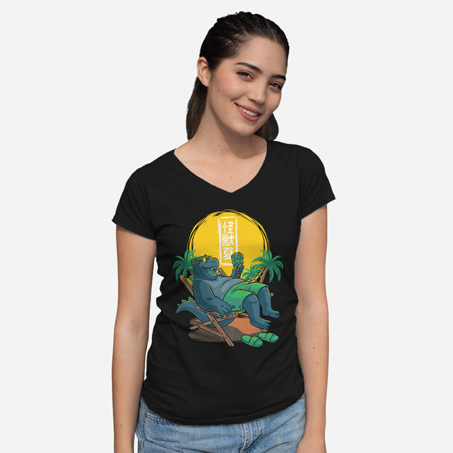 Kaiju Summer Ice Cream-Womens-V-Neck-Tee-Studio Mootant