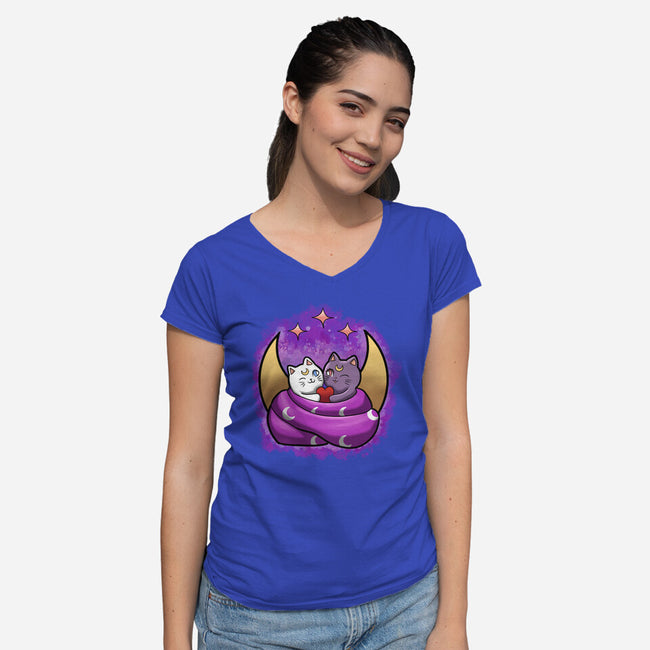 My Cat Love-Womens-V-Neck-Tee-nickzzarto