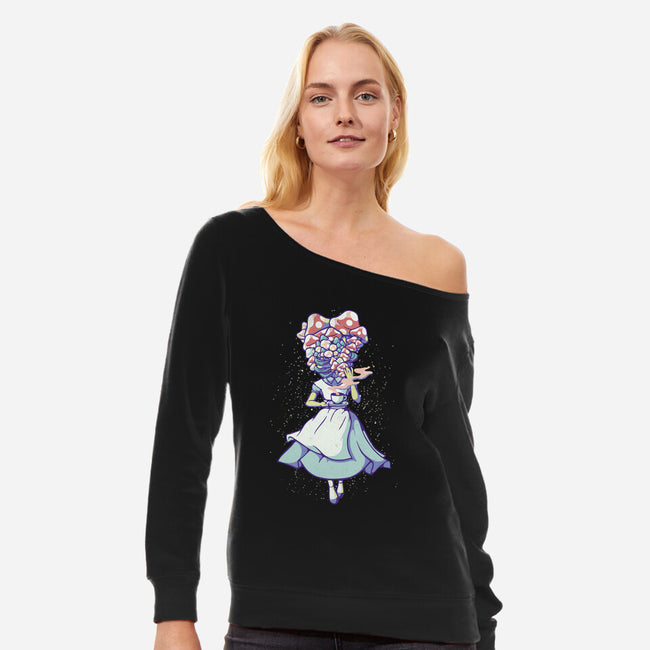 Alice Mushroom-Womens-Off Shoulder-Sweatshirt-tobefonseca