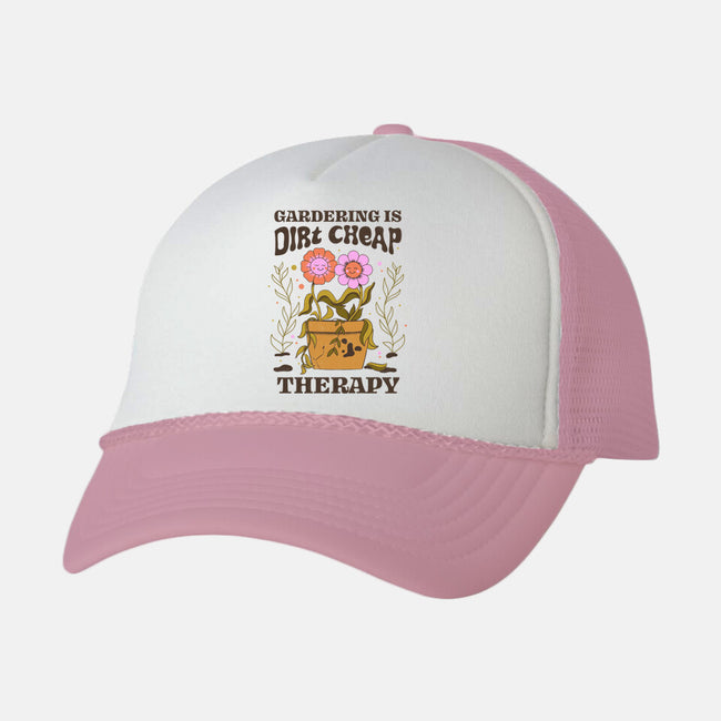 Gardening Is Dirt Cheap Therapy-Unisex-Trucker-Hat-tobefonseca