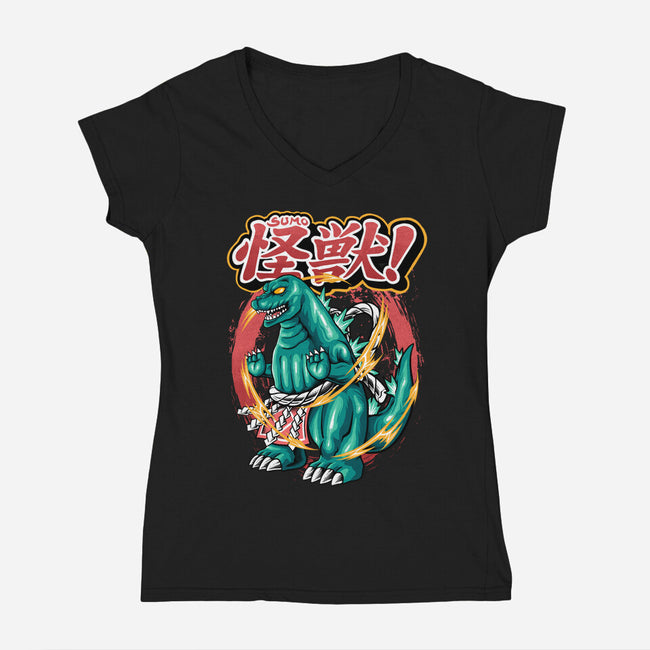 Godzillarge Size-Womens-V-Neck-Tee-spoilerinc