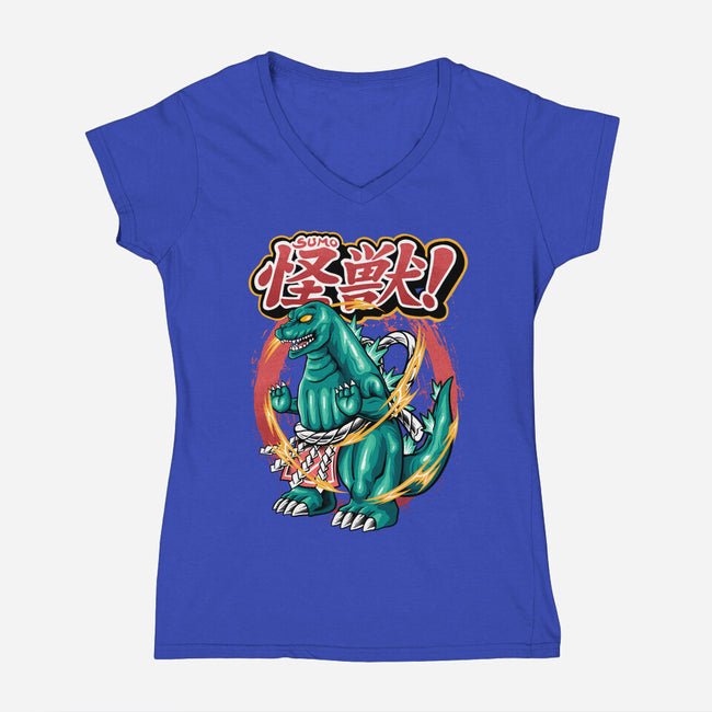 Godzillarge Size-Womens-V-Neck-Tee-spoilerinc